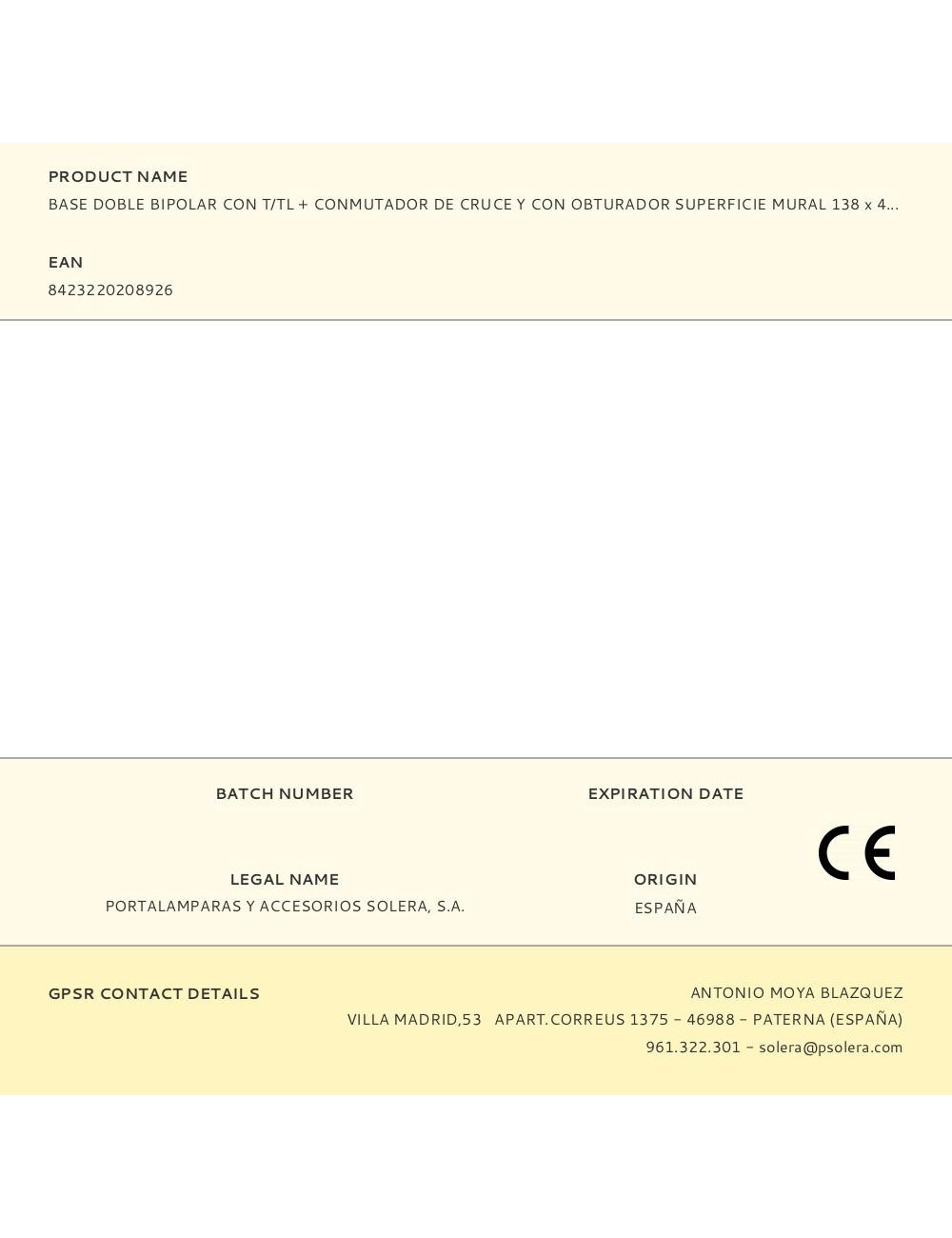 Base doble bipolar con t/tl + conmutador de cruce y con obturador superficie mural 138 x 42 x 72 mm