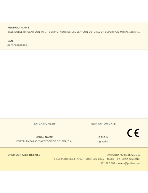 Base doble bipolar con t/tl + conmutador de cruce y con obturador superficie mural 138 x 42 x 72 mm