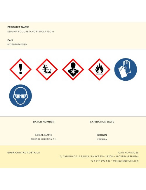Espuma poliuretano pistola 750 ml