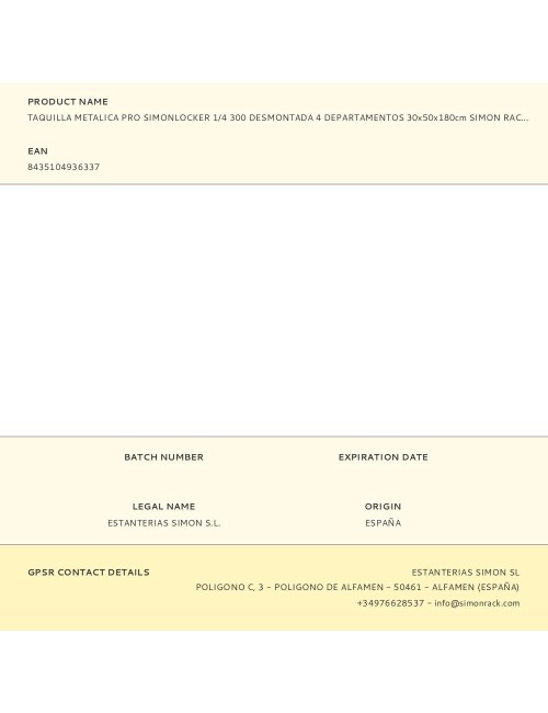 Taquilla metalica pro simonlocker 1/4 300 desmontada 4 departamentos 30x50x180cm simon rack