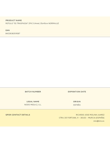 Rotulo "es traspassa" (pvc 0.4mm) 35x45cm normaluz