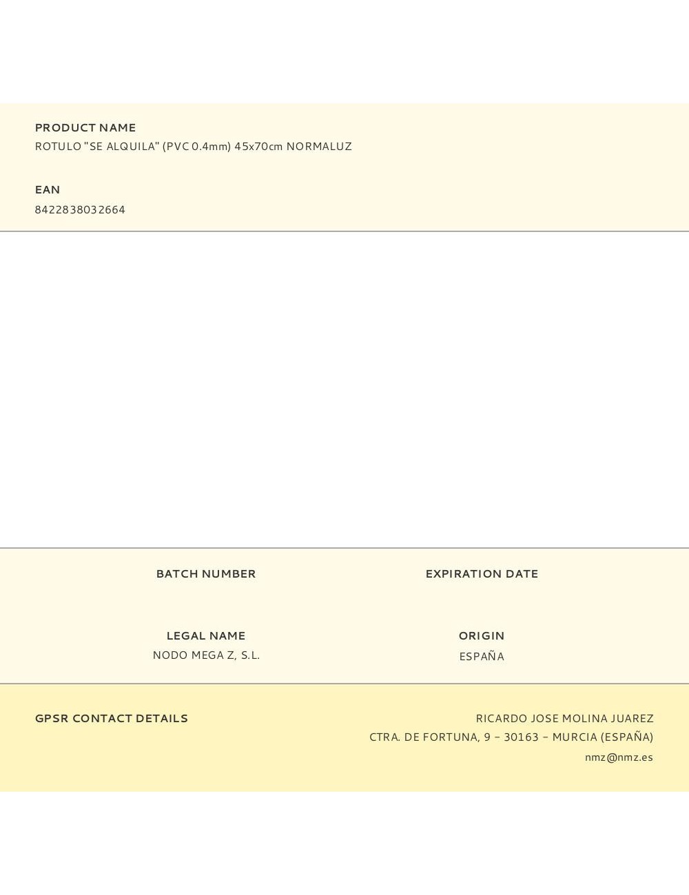 Rotulo "se alquila" (pvc 0.4mm) 45x70cm normaluz