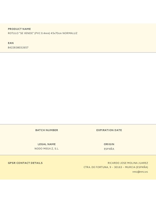 Rotulo "se vende" (pvc 0.4mm) 45x70cm normaluz