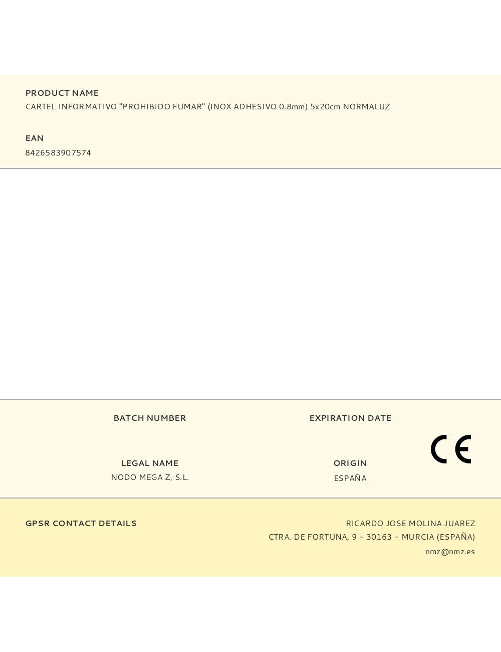 Cartel informativo "prohibido fumar" (inox adhesivo 0.8mm) 5x20cm normaluz