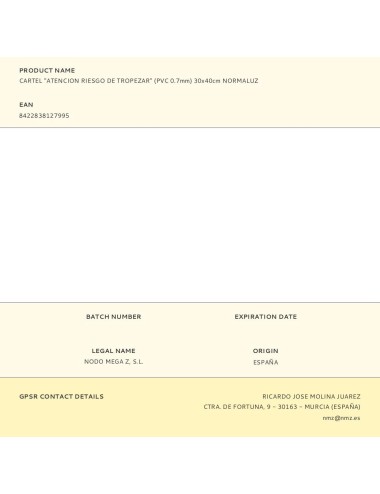 Cartel "atencion riesgo de tropezar" (pvc 0.7mm) 30x40cm normaluz