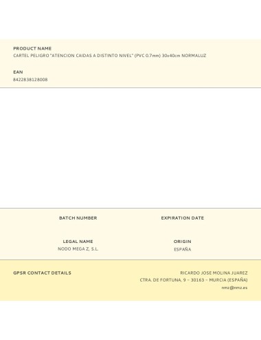 Cartel peligro "atencion caidas a distinto nivel" (pvc 0.7mm) 30x40cm normaluz