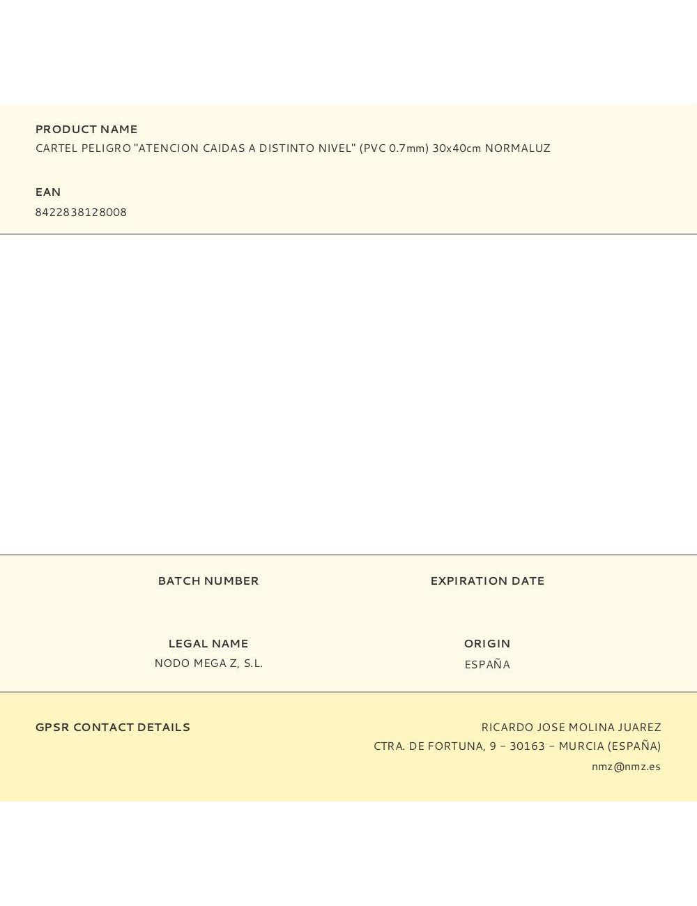 Cartel peligro "atencion caidas a distinto nivel" (pvc 0.7mm) 30x40cm normaluz