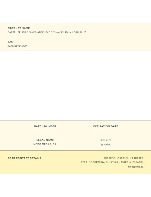 Cartel peligro "averiado" (pvc 0.7mm) 30x40cm normaluz