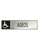 Cartel informativo "aseos" discapacitados (inox adhesivo 0.8mm) 5x20cm normaluz