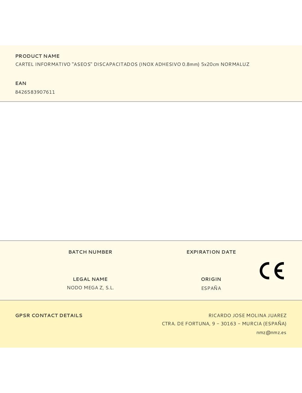 Cartel informativo "aseos" discapacitados (inox adhesivo 0.8mm) 5x20cm normaluz