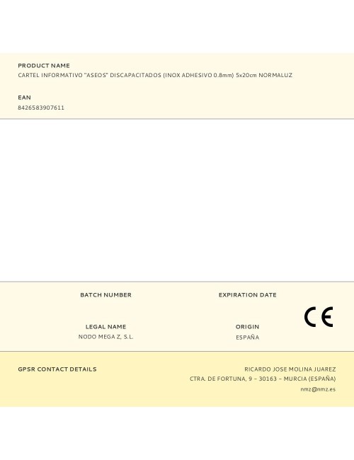 Cartel informativo "aseos" discapacitados (inox adhesivo 0.8mm) 5x20cm normaluz