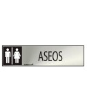 Cartel informativo "aseos" mixto (inox adhesivo 0.8mm) 5x20cm normaluz