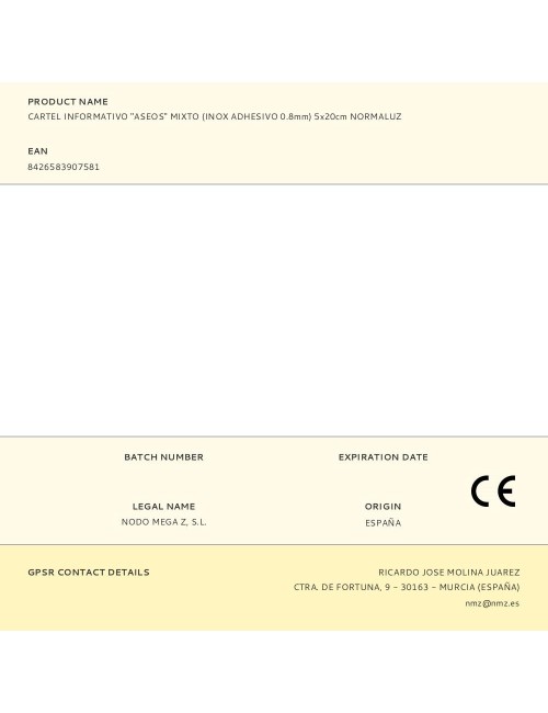 Cartel informativo "aseos" mixto (inox adhesivo 0.8mm) 5x20cm normaluz