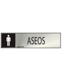 Cartel informativo "aseos" hombre (inox adhesivo 0.8mm) 5x20cm normaluz