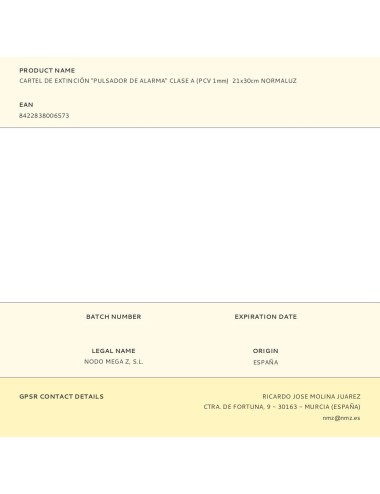 Cartel de extinción "pulsador de alarma" clase a (pcv 1mm) 21x30cm normaluz