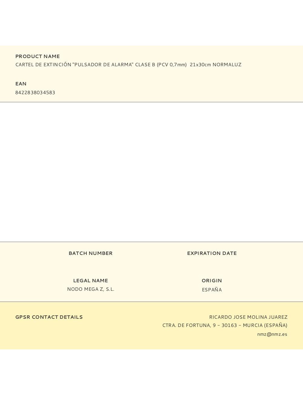 Cartel de extinción "pulsador de alarma" clase b (pcv 0,7mm) 21x30cm normaluz