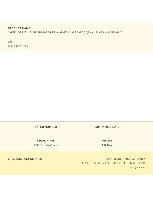 Cartel de extinción "pulsador de alarma" clase b (pcv 0,7mm) 21x30cm normaluz