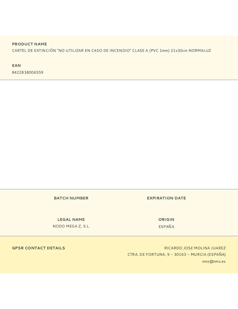 Cartel de extinción "no utilizar en caso de incendio" clase a (pvc 1mm) 21x30cm normaluz