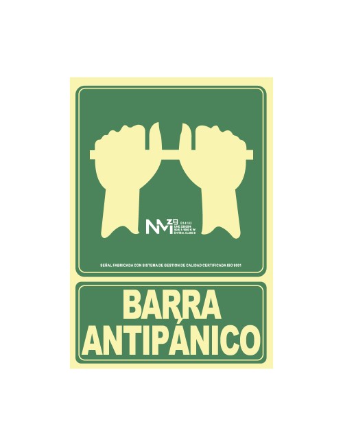 Cartel de evacuación "empujar barra para abrir puerta" clase b (pvc 0,7mm) 22.4x30cm normaluz