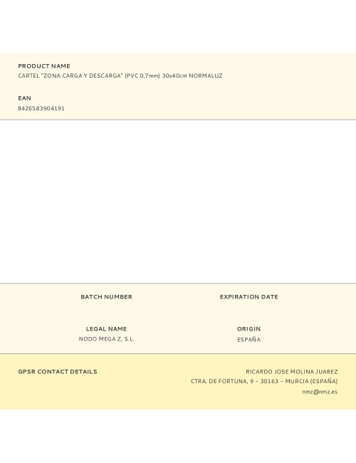 Cartel "zona carga y descarga" (pvc 0,7mm) 30x40cm normaluz
