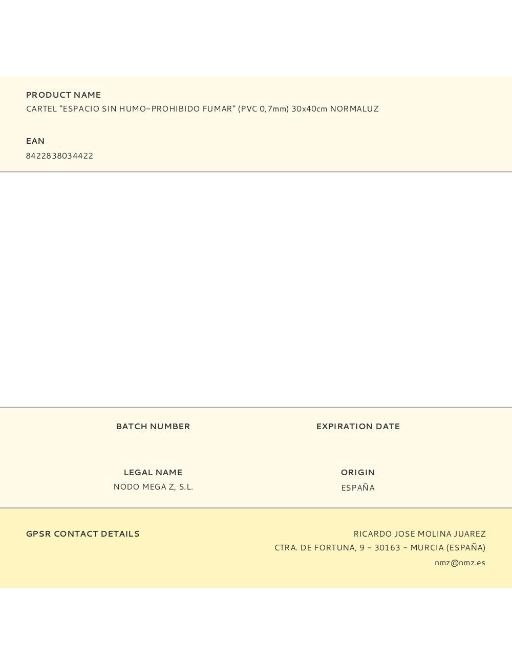 Cartel "espacio sin humo-prohibido fumar" (pvc 0,7mm) 30x40cm normaluz