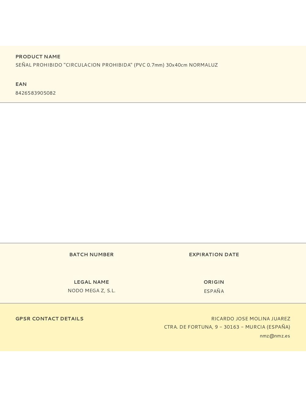 Señal prohibido "circulacion prohibida" (pvc 0.7mm) 30x40cm normaluz