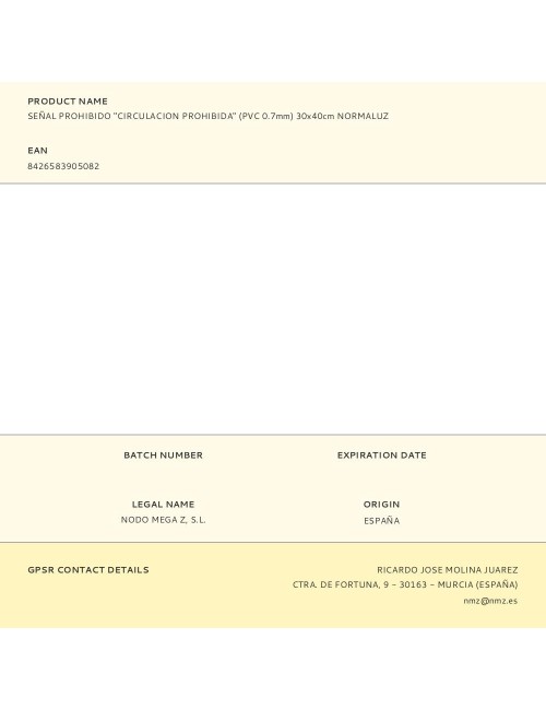 Señal prohibido "circulacion prohibida" (pvc 0.7mm) 30x40cm normaluz