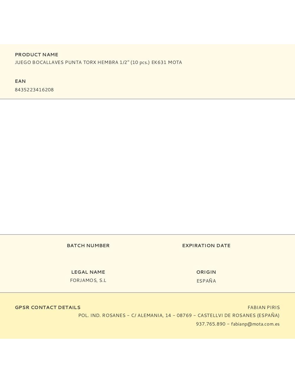 Juego bocallaves punta torx hembra 1/2" (10 pcs.) ek631 mota