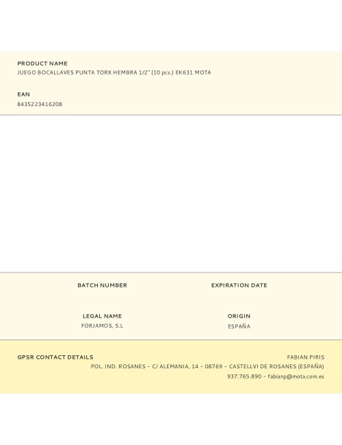 Juego bocallaves punta torx hembra 1/2" (10 pcs.) ek631 mota