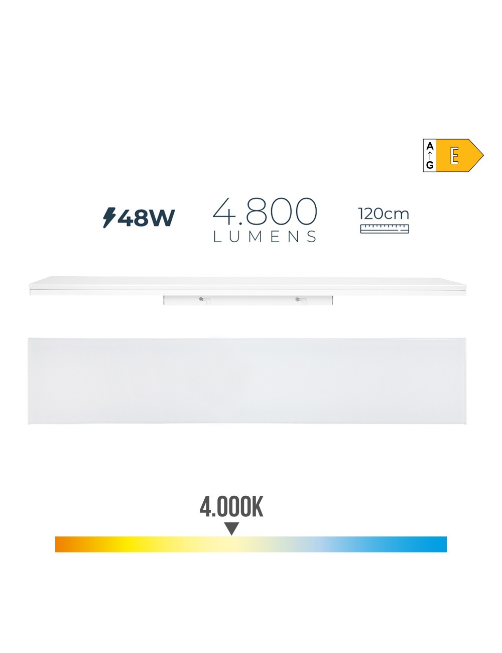 Regleta led 48 w 4000 k luz dia 4800 lm 12 x 120 x 4,5 cm
