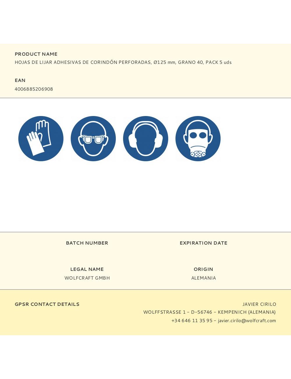 Hojas de lijar adhesivas de corindón perforadas, ø125 mm, grano 40, pack 5 uds