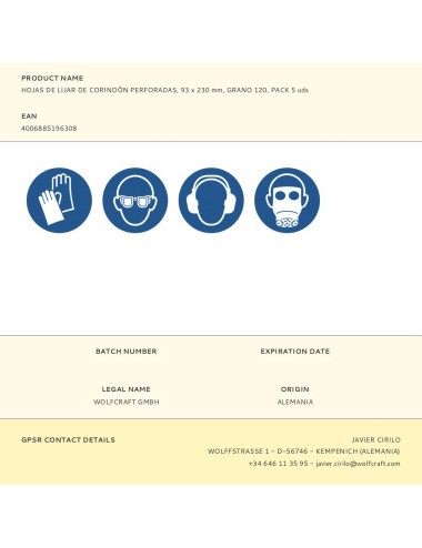 Hojas de lijar de corindón perforadas, 93 x 230 mm, grano 120, pack 5 uds