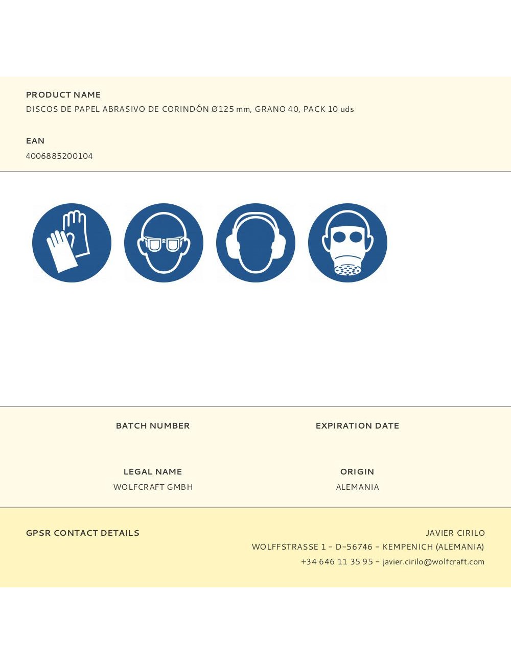 Discos de papel abrasivo de corindón ø125 mm, grano 40, pack 10 uds