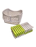 Cesto rigido con 24 pinzas 22 x 13 x 12 cm