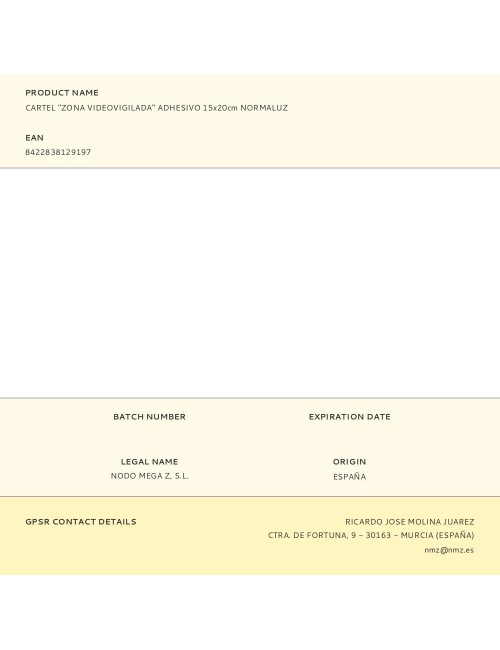 Cartel "zona videovigilada" adhesivo 15x20cm normaluz