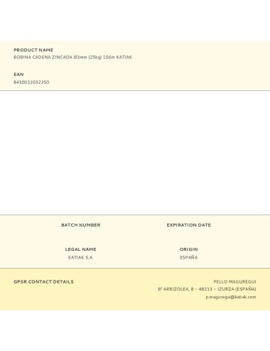 Bobina cadena zincada ø3mm (25kg) 156m katiak
