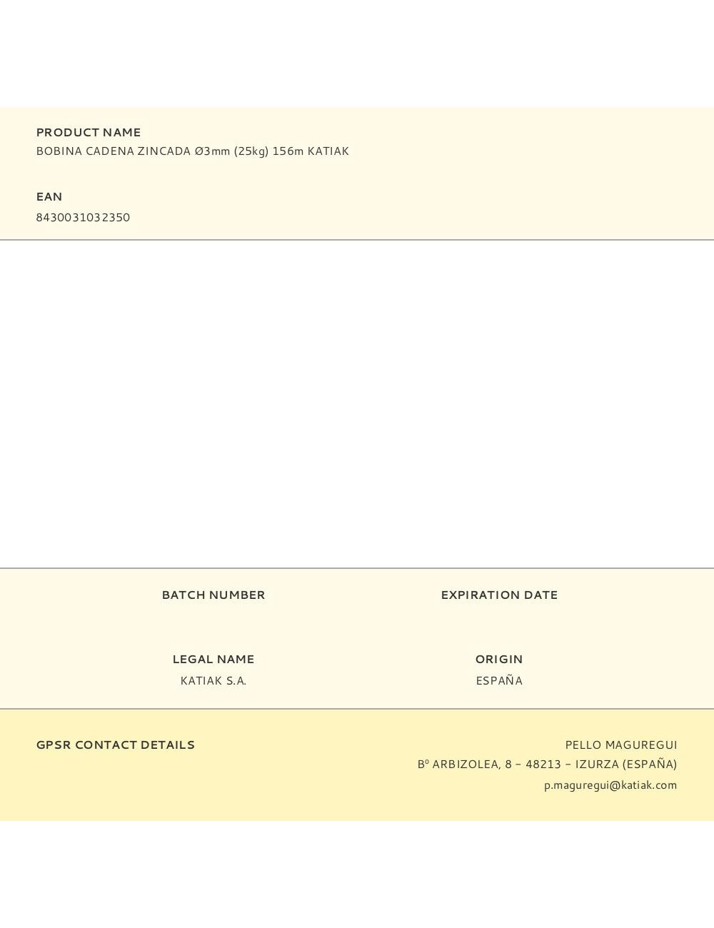 Bobina cadena zincada ø3mm (25kg) 156m katiak