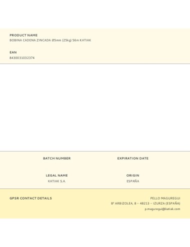 Bobina cadena zincada ø5mm (25kg) 56m katiak
