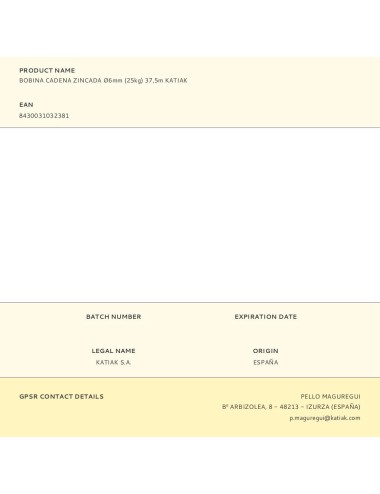 Bobina cadena zincada ø6mm (25kg) 37,5m katiak