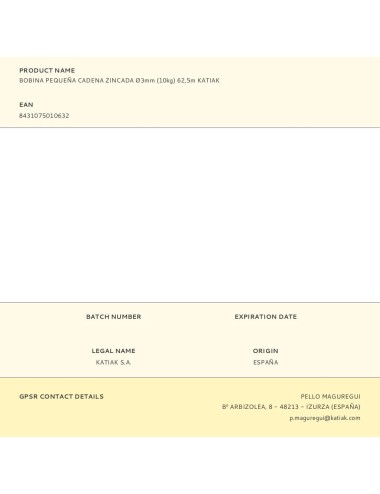 Bobina pequeña cadena zincada ø3mm (10kg) 62,5m katiak