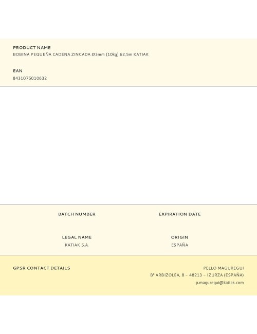 Bobina pequeña cadena zincada ø3mm (10kg) 62,5m katiak