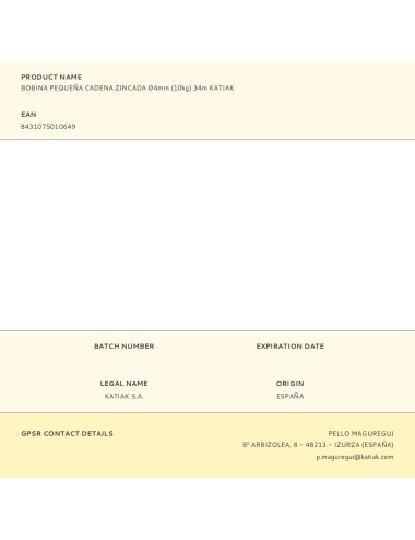 Bobina pequeña cadena zincada ø4mm (10kg) 34m katiak