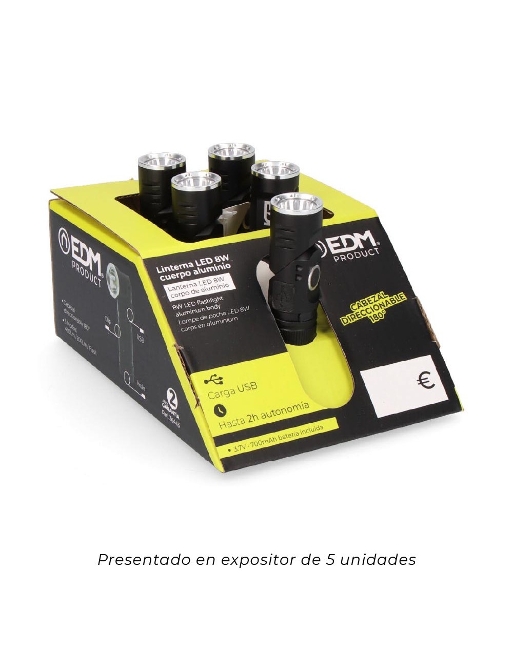 Mini linterna led nano vortex, direccionable, aluminio, recargable, 8w 450 lm