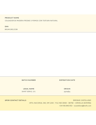 Colgador de madera fresno 3 pomos con textura natural