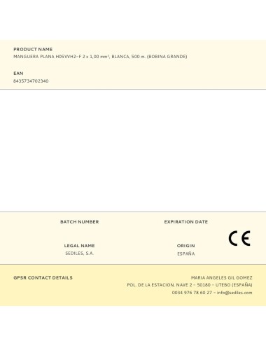 Manguera plana h05vvh2-f 2 x 1,00 mm, blanca, 500 m. (bobina grande)