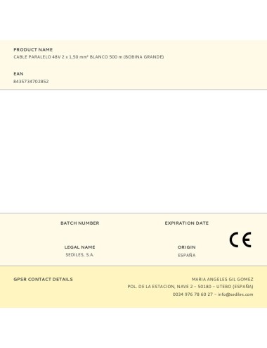 Cable paralelo 48v 2 x 1,50 mm blanco 500 m (bobina grande)