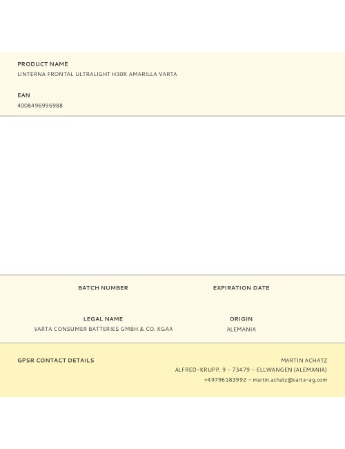 Linterna frontal ultralight h30r amarilla varta