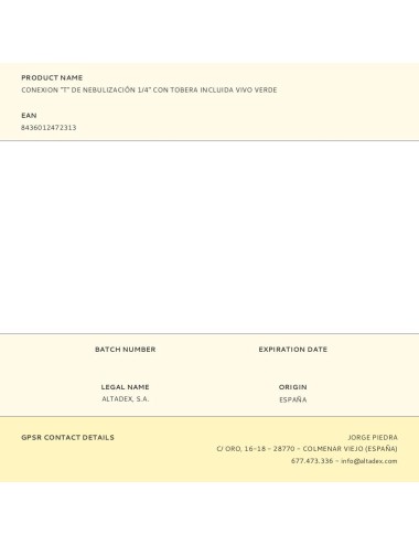 Conexion "t" de nebulización 1/4" con tobera incluida vivo verde