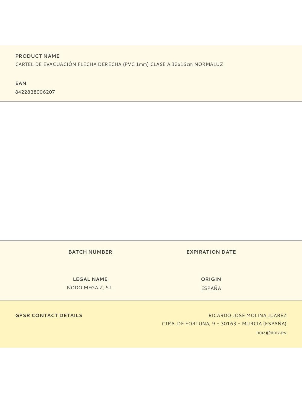 Cartel de evacuación flecha derecha (pvc 1mm) clase a 32x16cm normaluz