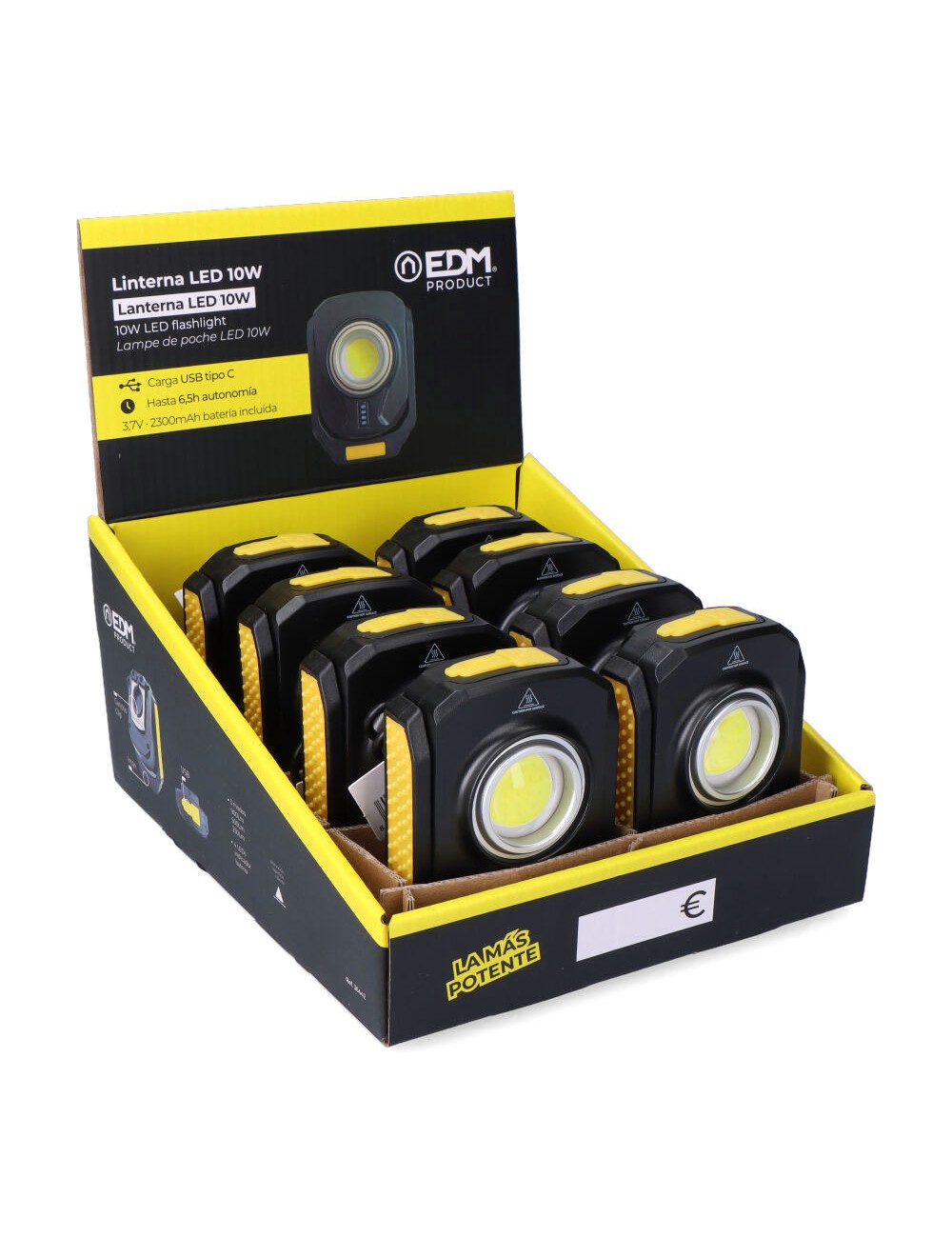 Linterna con 1 led 10w 900lm compact recargable. base magnetica. edm